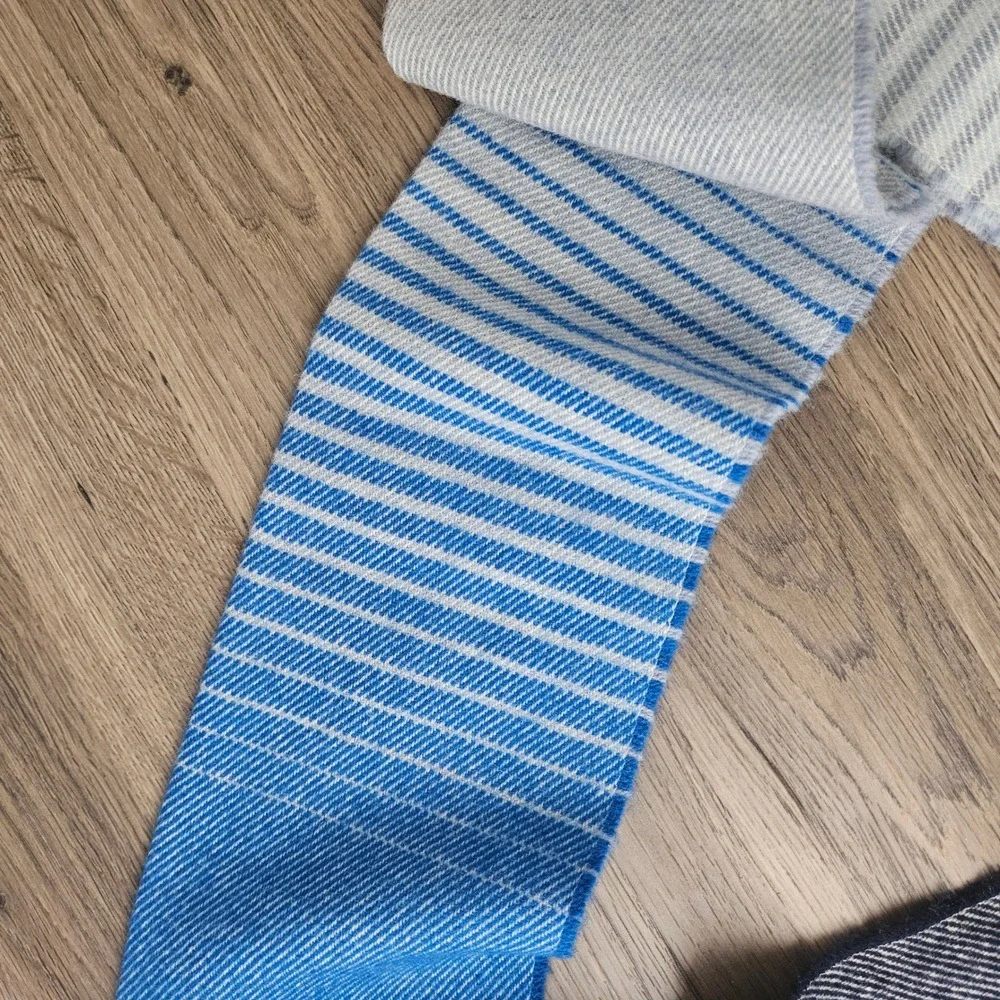 Aran Islands Knitwear Scarf‎ Blue Grey Striped Wool Blend Made in Ireland Fringe